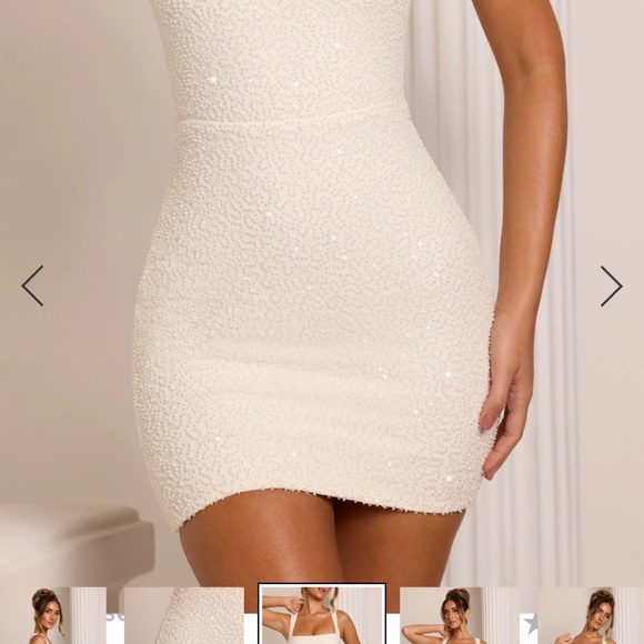 Embellished Square Neck Mini Dress in White - Picture 5 of 6